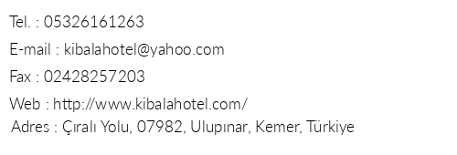Kibala Hotel telefon numaralar, faks, e-mail, posta adresi ve iletiim bilgileri